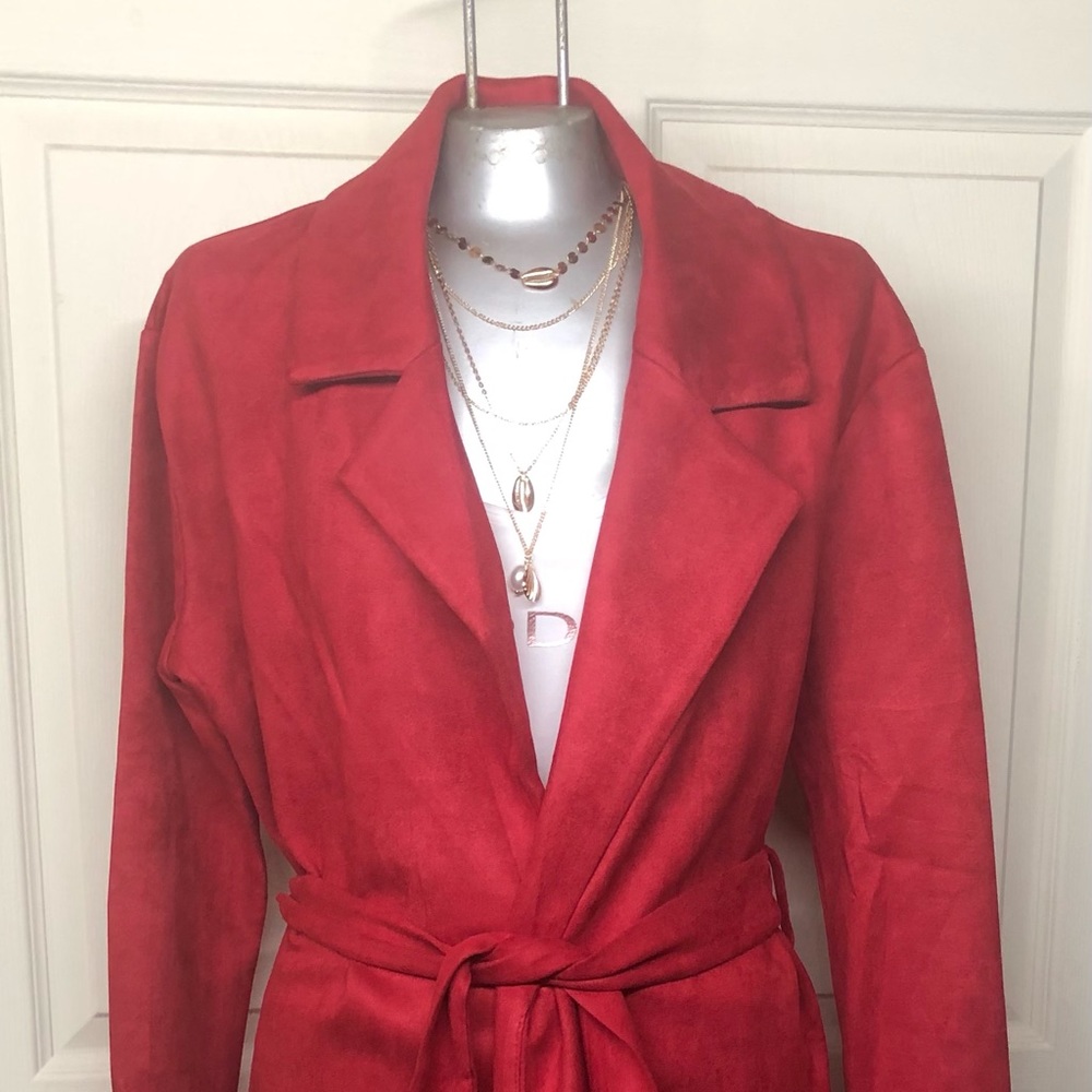🔥🍁Red Suede Belted Trench Coat🔥🍁